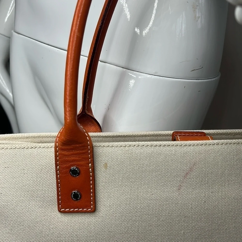Kate Spade Large Beige Canvas Orange Leather Trim Tote Bag - New